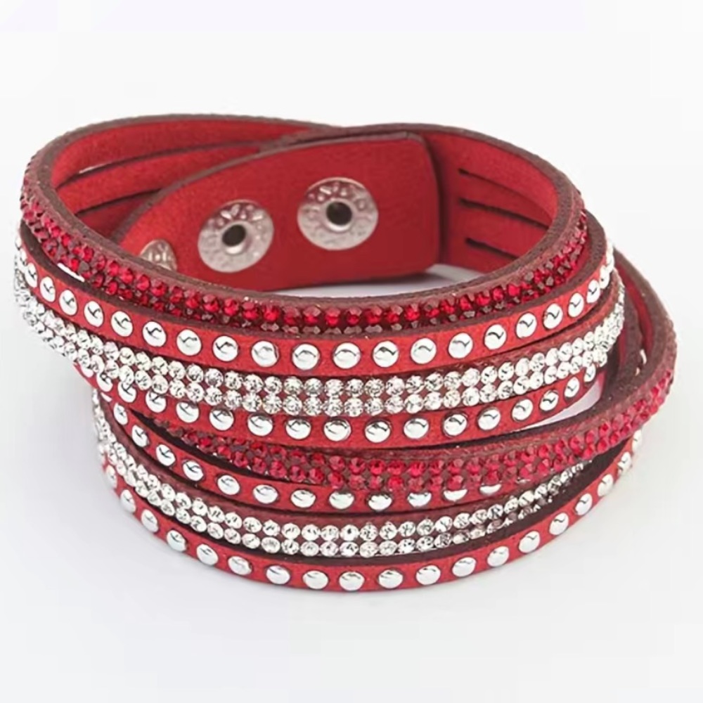 Multilayer Woven PU Leather Bracelet Inlaid Shiny Rhinestones Personality